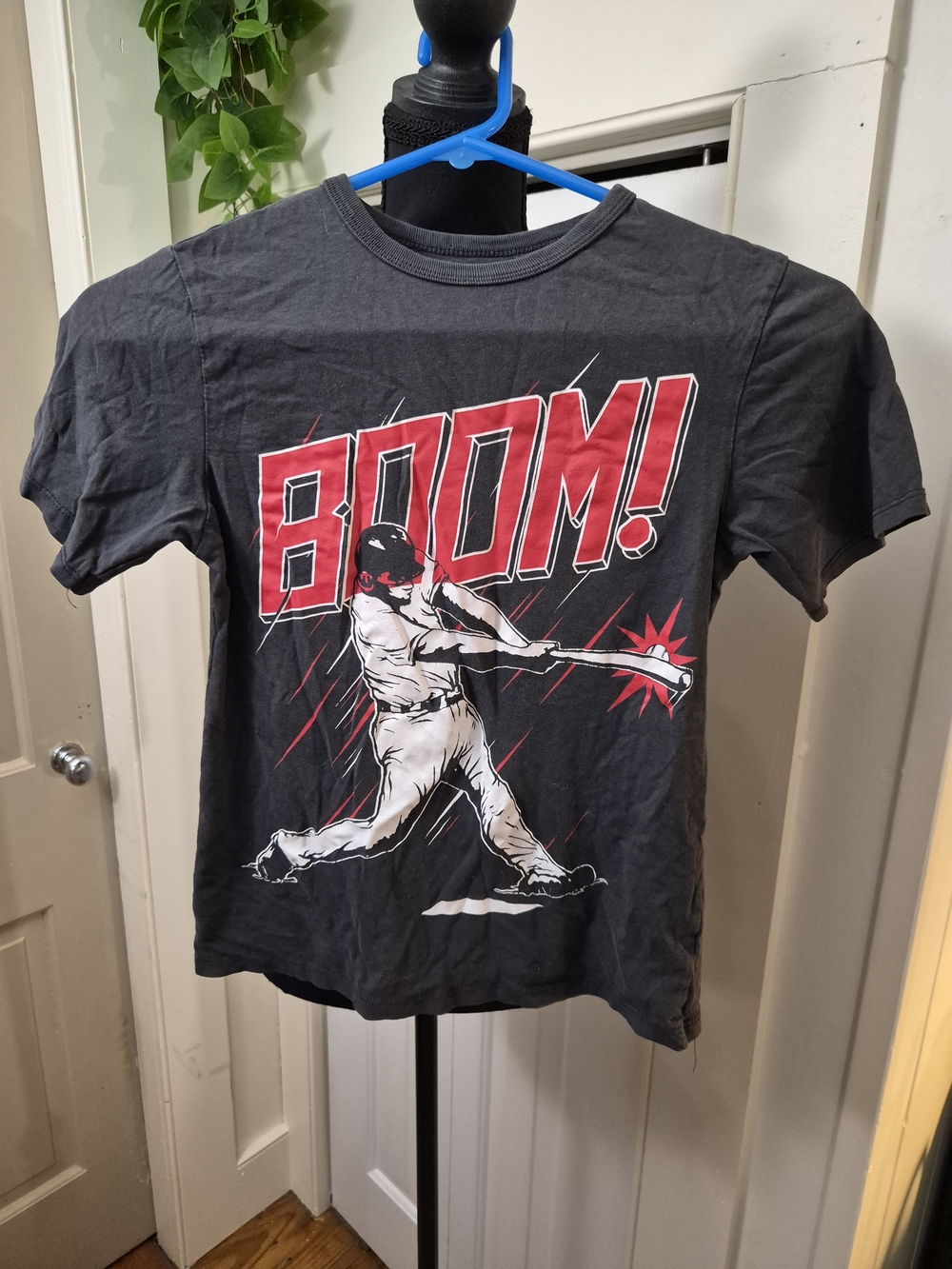 Place Kids Black Graphic 'BOOM!' Baseball Tee with Red and White Accent